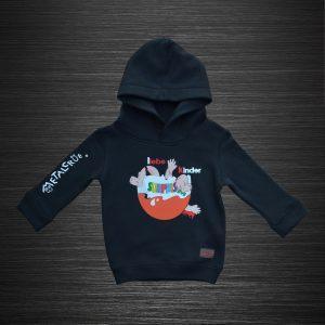 Detská mikina s kapucňou, čierna mikina s kapucňou, čierna metalová mikina s kapucňou, rocková mikina s kapucňou, hororová mikina s kapucňou, čierna detská móda, detský metal, metal, horor, hororová móda pre deti, čierny detský textil, MC, metalcrue, metal crue